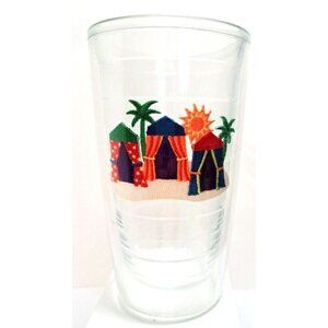 Tervis 16 oz. Clear Tumbler Beach Cabanas Palm Trees Sand Sunshine Design